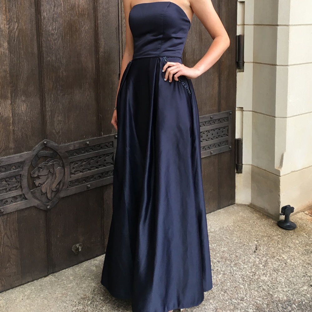 Strapless Navy Blue Prom Dress